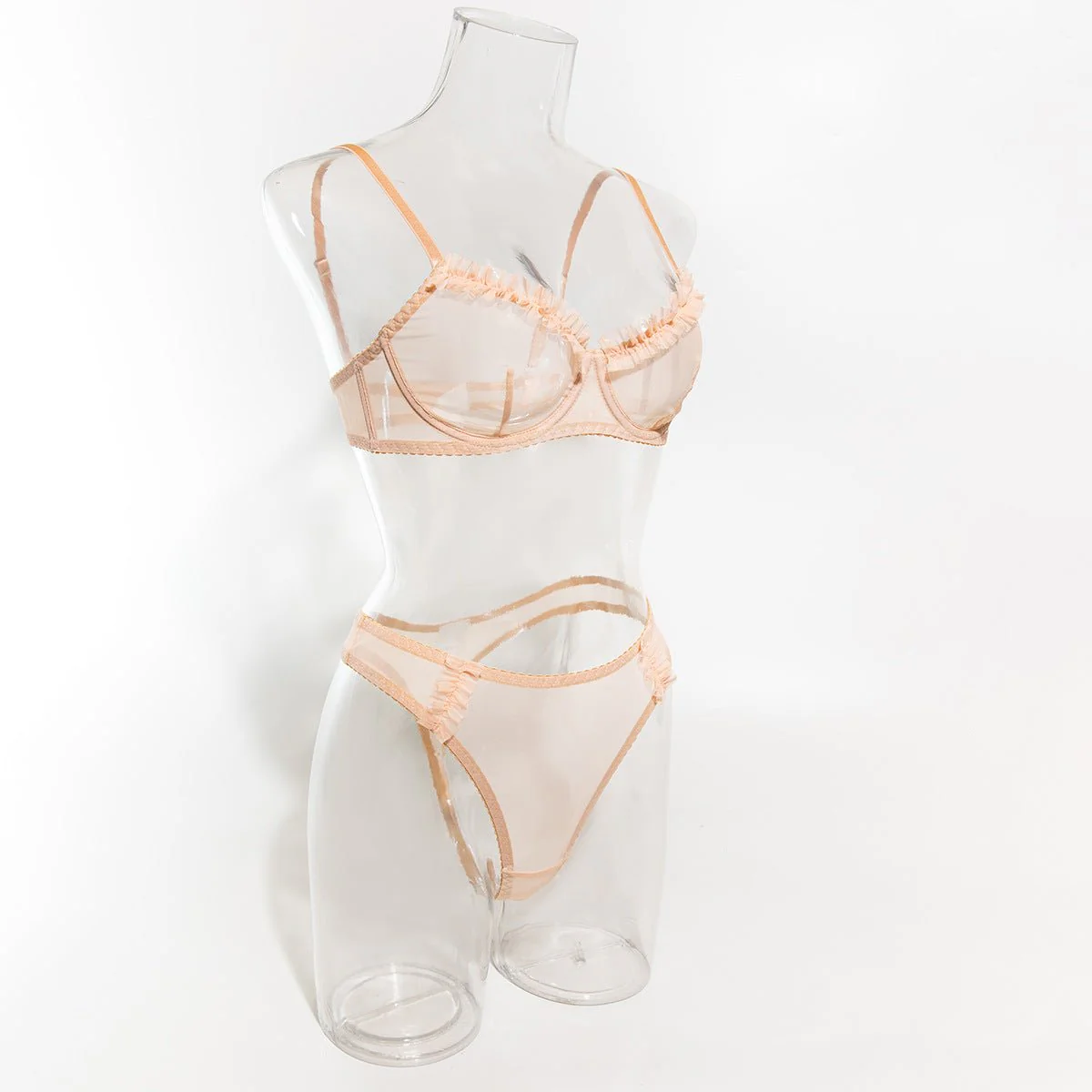 The Subtle Allure | Mesh Pleated Lace Steel Ring Gathered Bra Set FD - Image 25