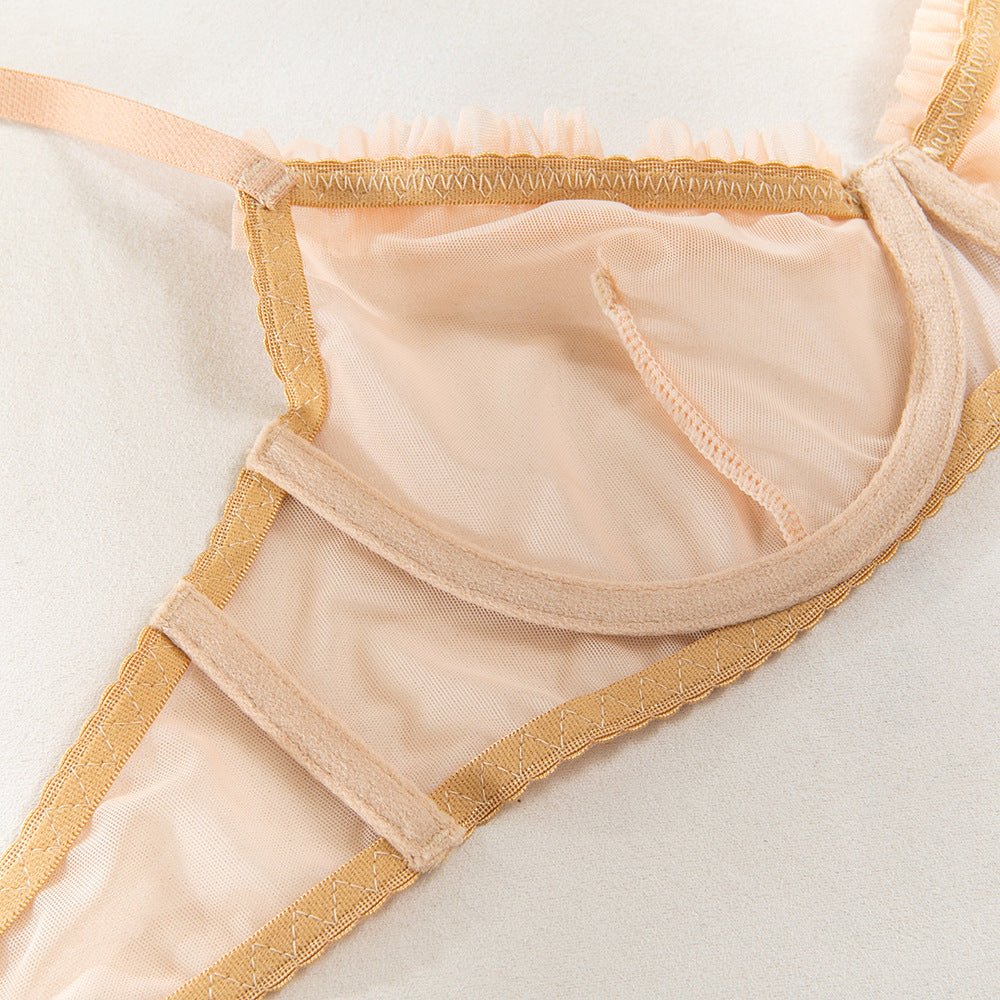 The Subtle Allure | Mesh Pleated Lace Steel Ring Gathered Bra Set FD - Image 28