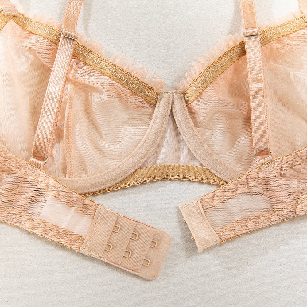 The Subtle Allure | Mesh Pleated Lace Steel Ring Gathered Bra Set FD - Image 30