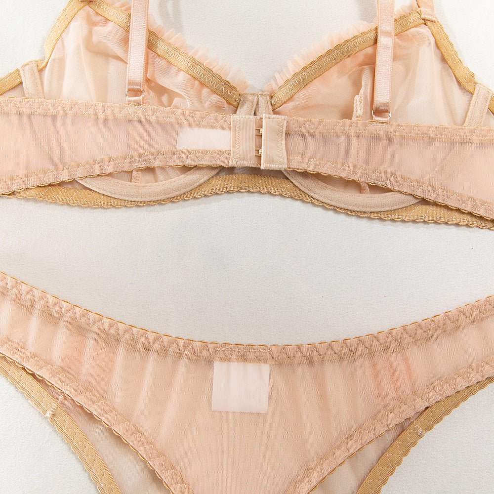 The Subtle Allure | Mesh Pleated Lace Steel Ring Gathered Bra Set FD - Image 31