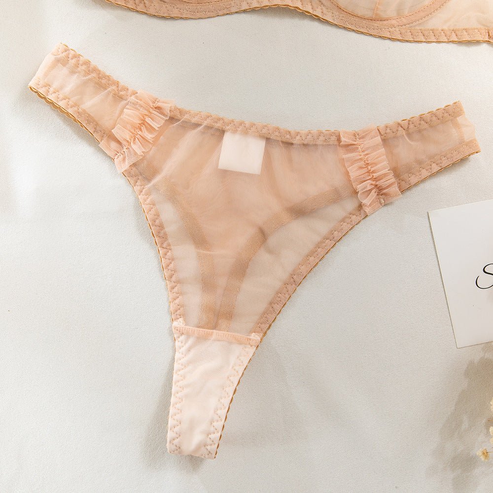 The Subtle Allure | Mesh Pleated Lace Steel Ring Gathered Bra Set FD - Image 32