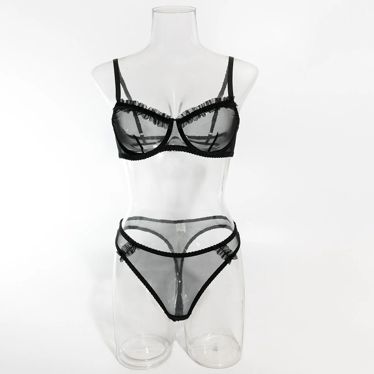 The Subtle Allure | Mesh Pleated Lace Steel Ring Gathered Bra Set FD - Image 34