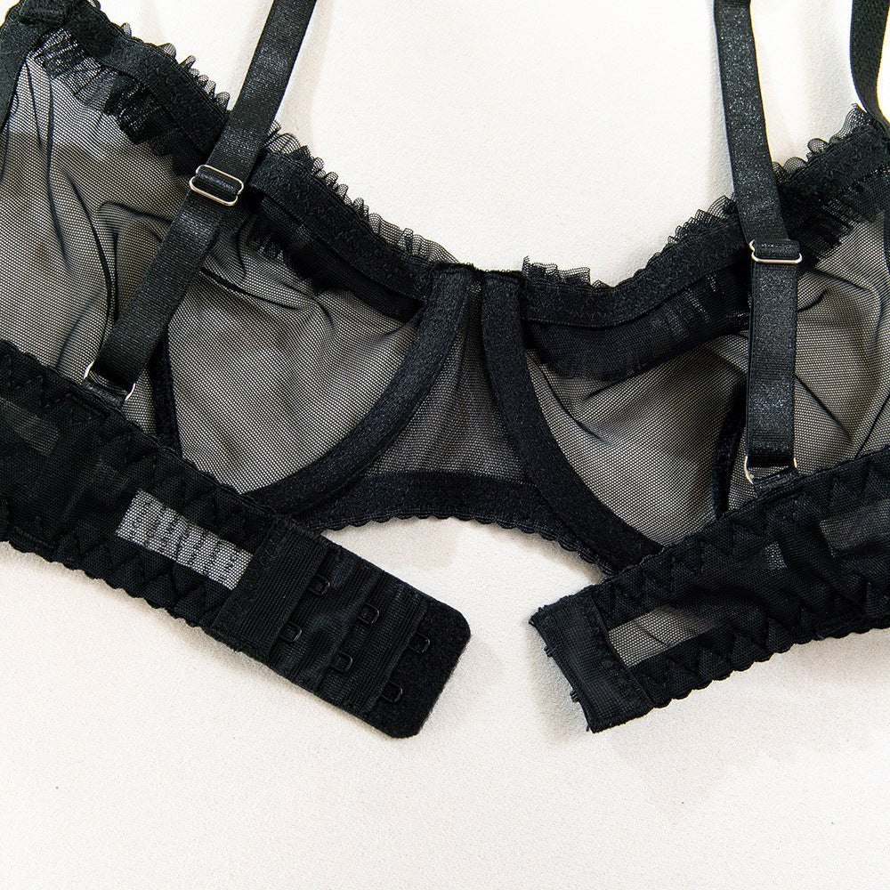 The Subtle Allure | Mesh Pleated Lace Steel Ring Gathered Bra Set FD - Image 40