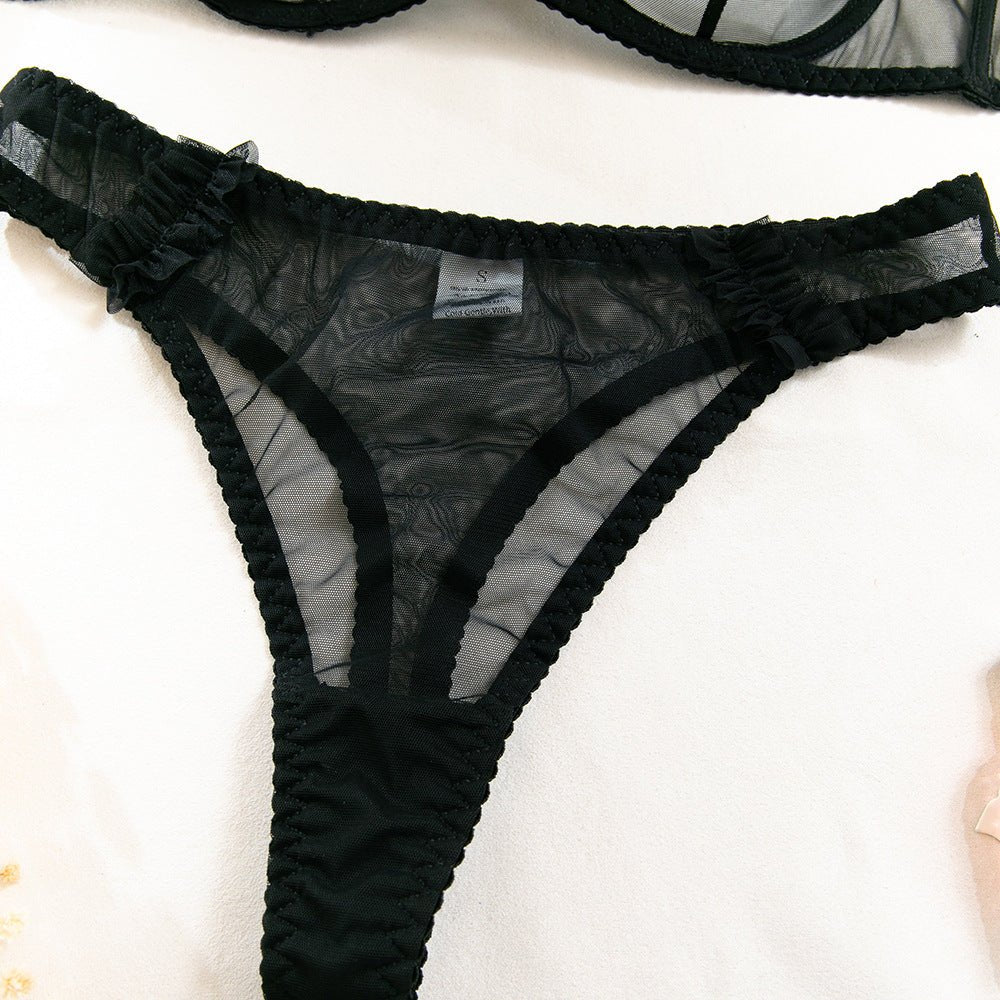 The Subtle Allure | Mesh Pleated Lace Steel Ring Gathered Bra Set FD - Image 42