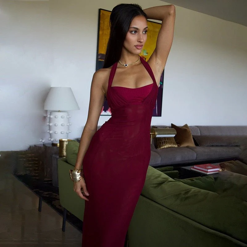The Sultry Bloom | Floral Halter Backless Bodycon Maxi Dress - Image 15