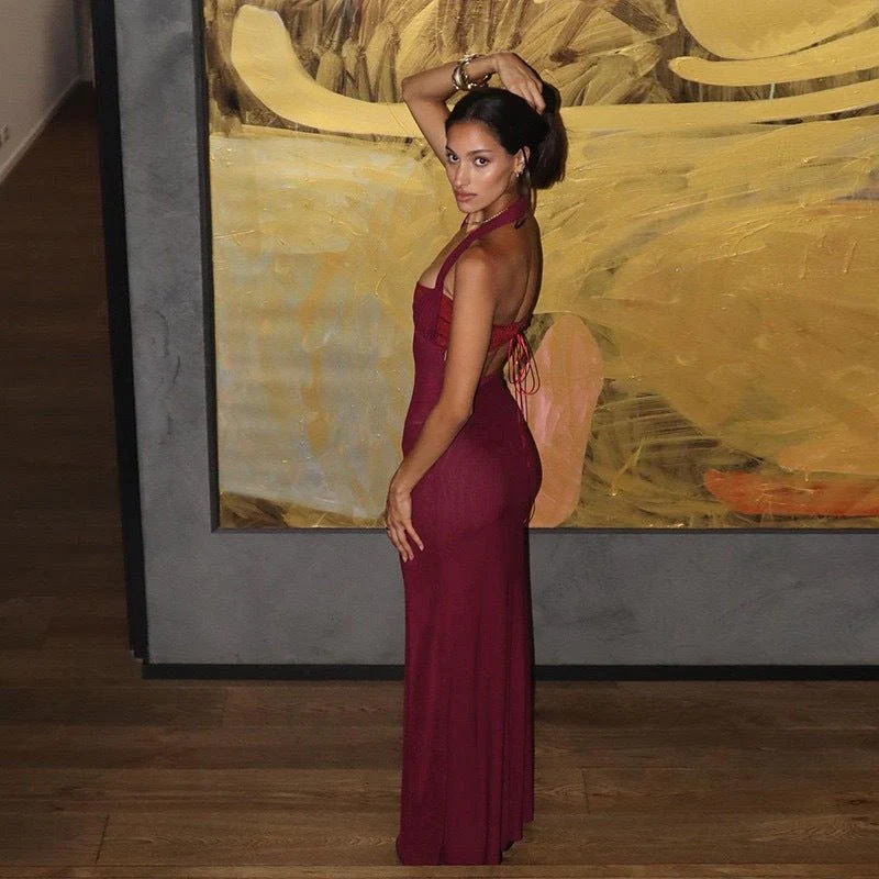 The Sultry Bloom | Floral Halter Backless Bodycon Maxi Dress - Image 18
