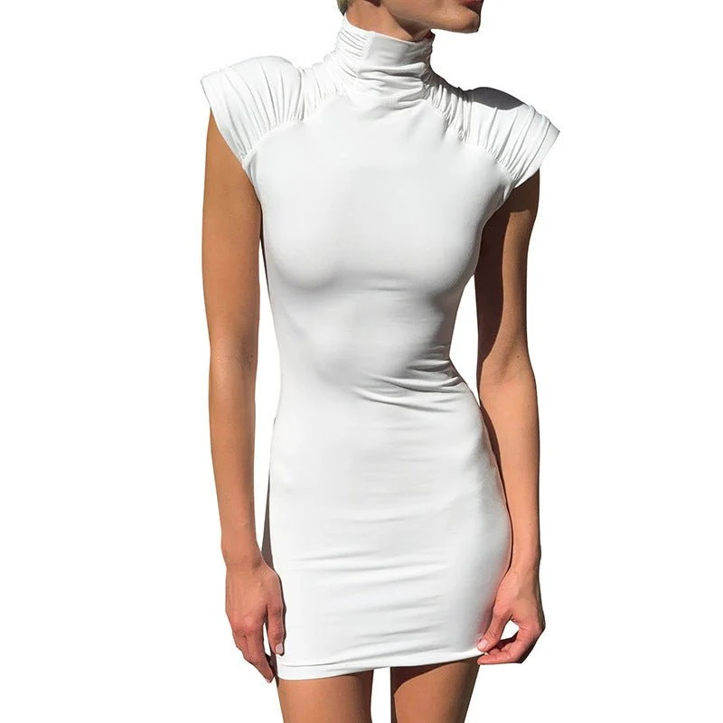 The Sultry Edge | Solid Color High-Neck Bodycon Mini Dress - Image 8