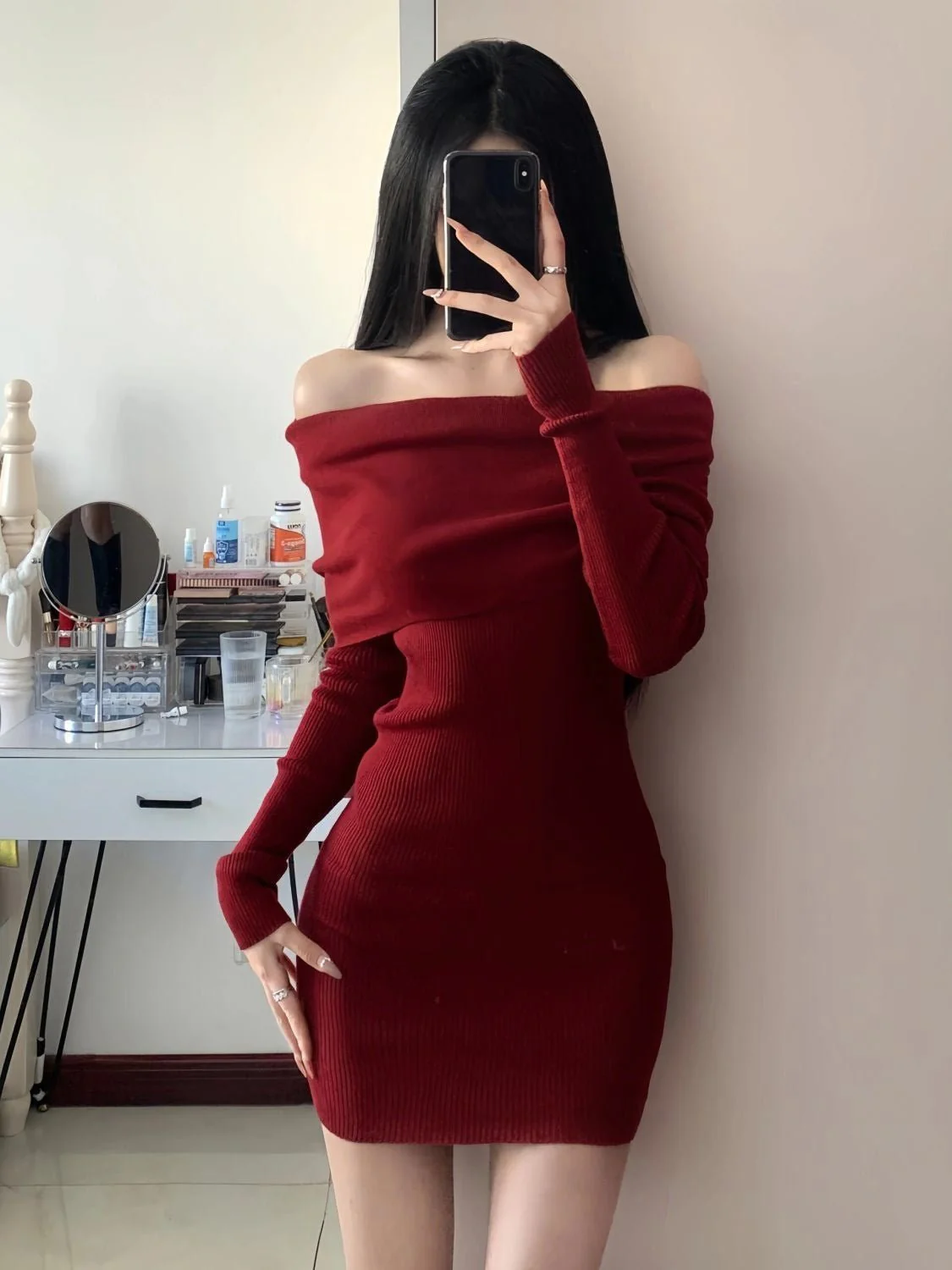 The Sultry Edge | Solid Color One-Shoulder Slim-Fit Knit Pullover Sweater - Image 9