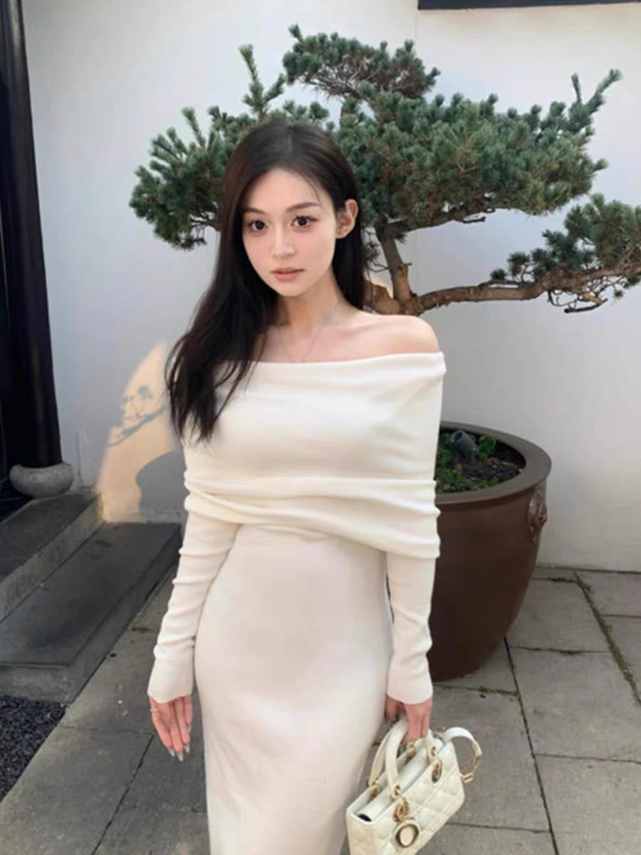 The Sultry Edge | Solid Color One-Shoulder Slim-Fit Knit Pullover Sweater  FD - Image 8