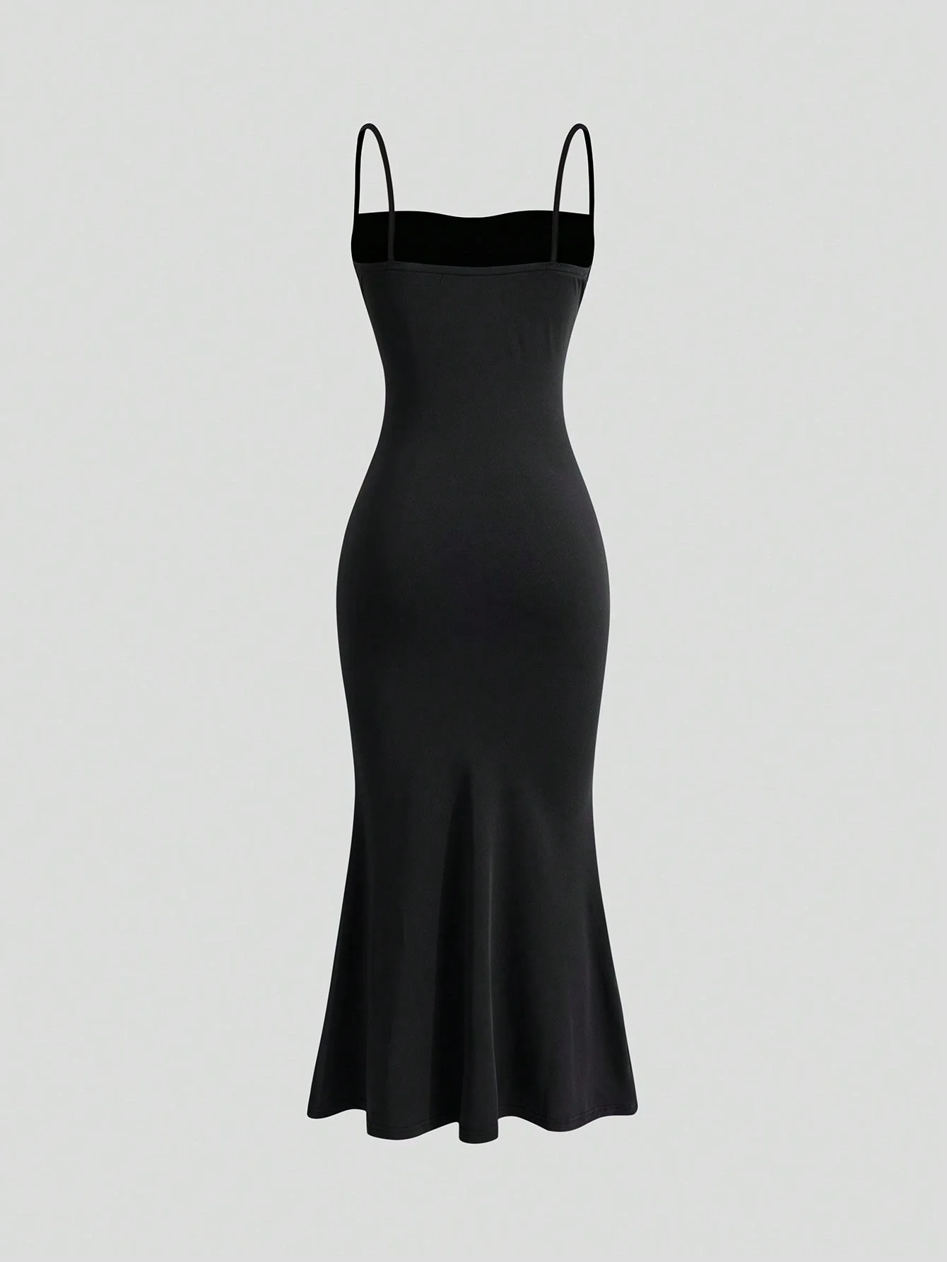 The Sultry Flow | Solid Black Ruched Mermaid Cami Maxi Dress - Image 2
