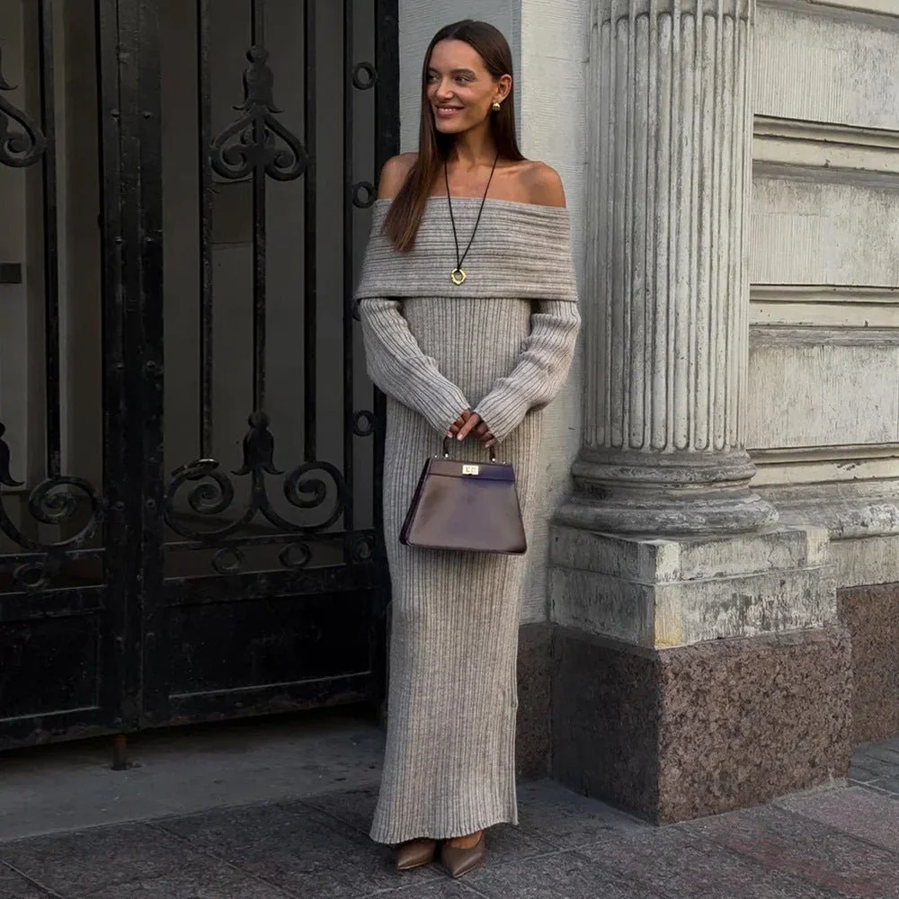 The Sultry Glow | Off-Shoulder Long-Sleeve High-Waist Hip Wrap Maxi Dress - Image 4