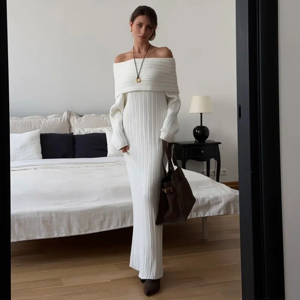 The Sultry Glow | Off-Shoulder Long-Sleeve High-Waist Hip Wrap Maxi Dress - Image 6