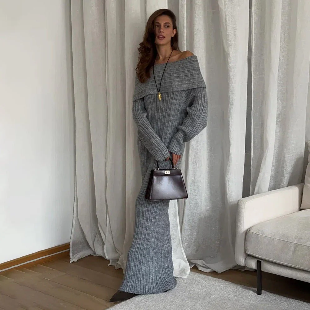 The Sultry Glow | Off-Shoulder Long-Sleeve High-Waist Hip Wrap Maxi Dress - Image 7