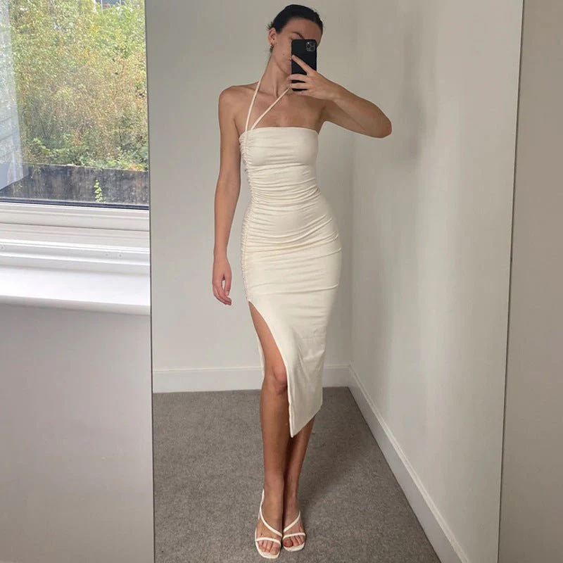 The Sultry Slit | Solid Color One-Shoulder Backless Midi Dress - Image 10