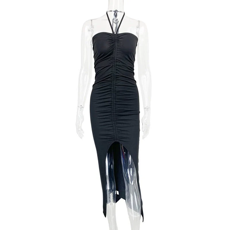 The Sultry Slit | Solid Color One-Shoulder Backless Midi Dress - Image 2