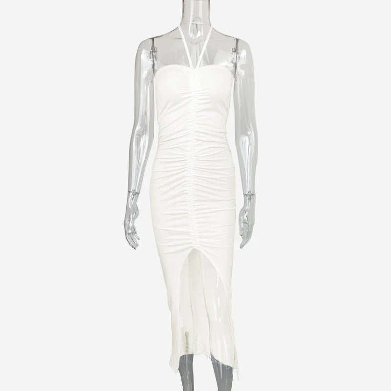 The Sultry Slit | Solid Color One-Shoulder Backless Midi Dress - Image 3