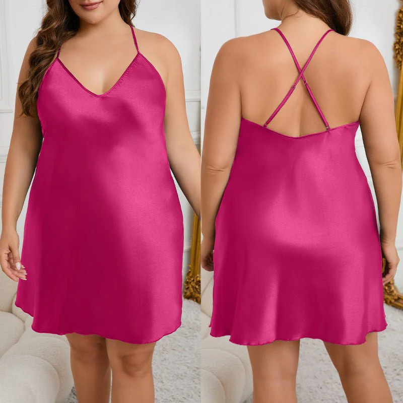 The Summer Bloom | Women's Plus-Size Ice Silk Solid & Floral Short Suspender Nightdress FD - Image 11