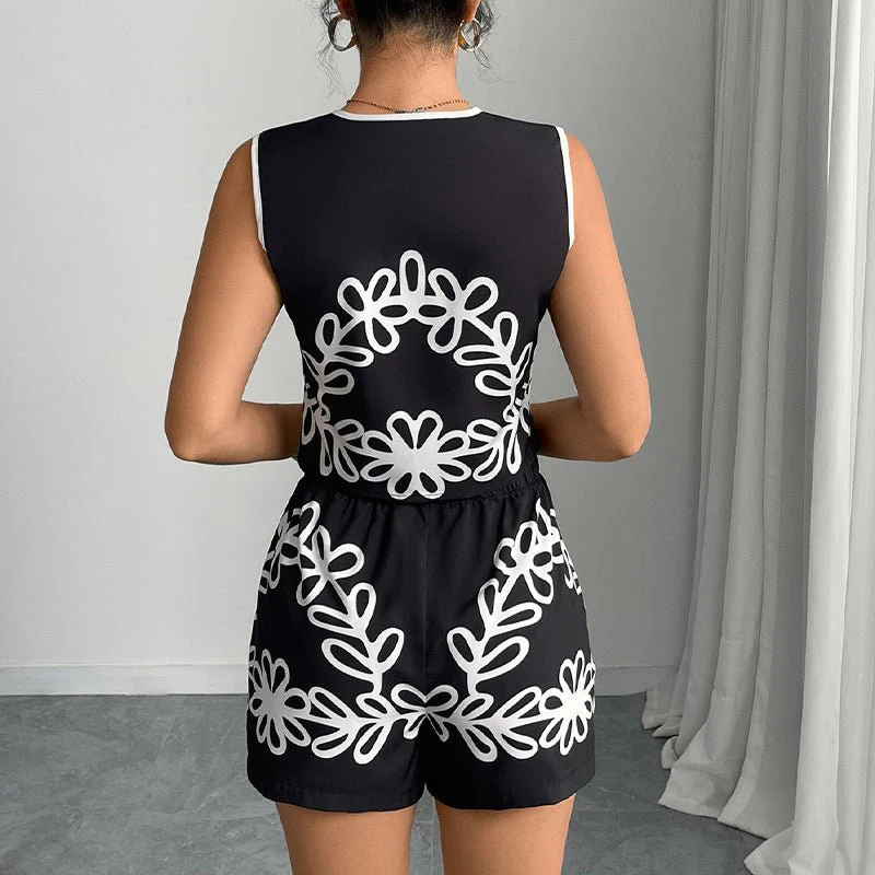 The Summer Glow | Floral Contrast Temperament Vest Shorts Set - Image 3