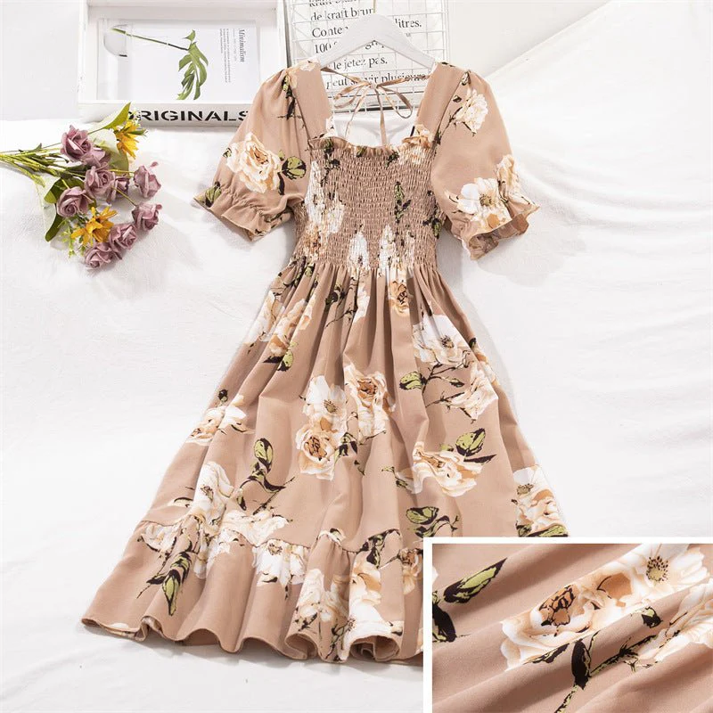 The Sweet Breeze | Floral Square-Neck A-Line Chiffon Dress - Image 22