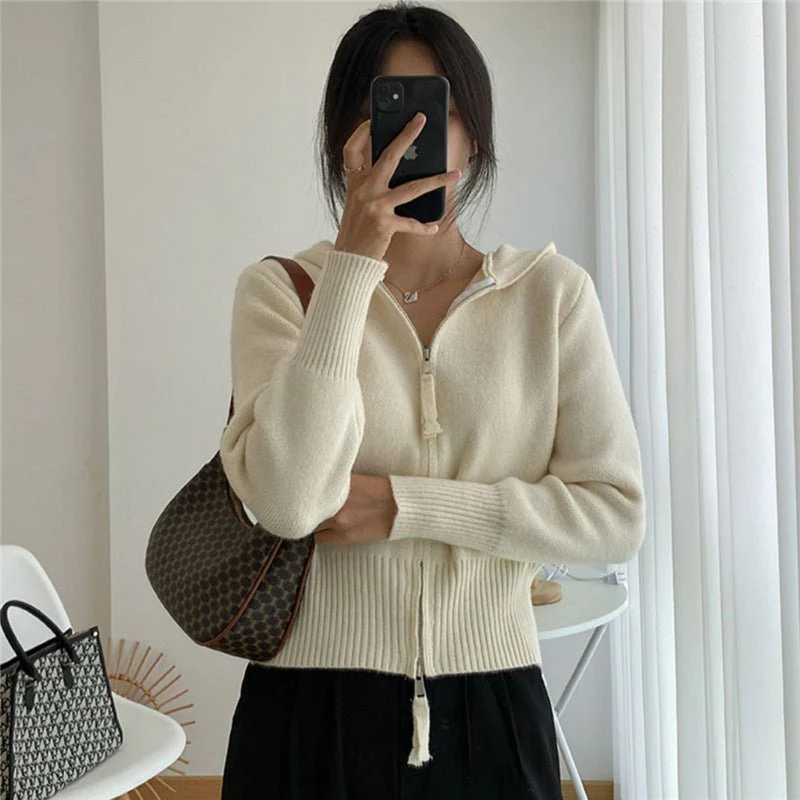 The Sweet Hood | Women's Loose Hooded Knit Cardigan Sweater - Image 4