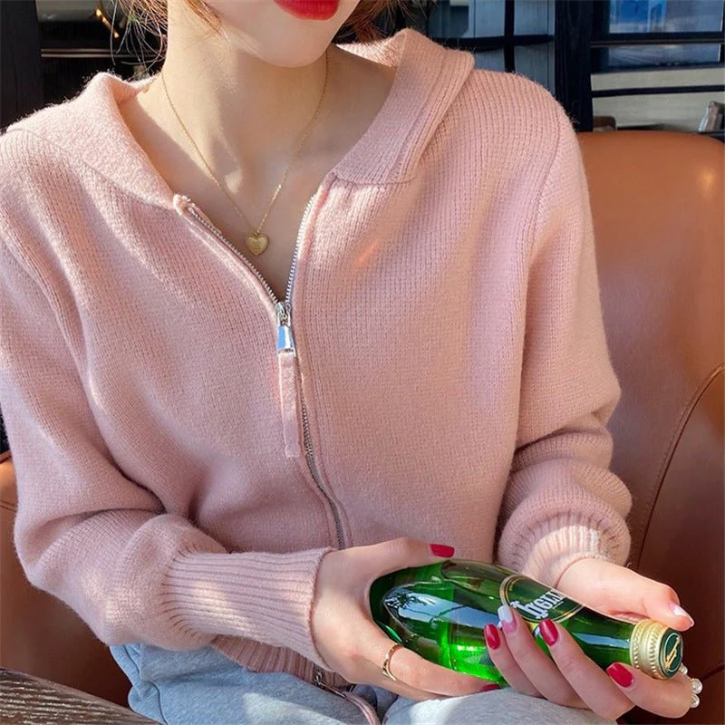 The Sweet Hood | Women's Loose Hooded Knit Cardigan Sweater - Image 7