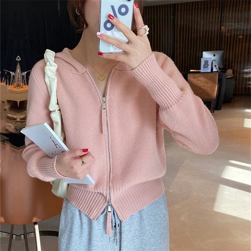 The Sweet Hood | Women's Loose Hooded Knit Cardigan Sweater - Image 9
