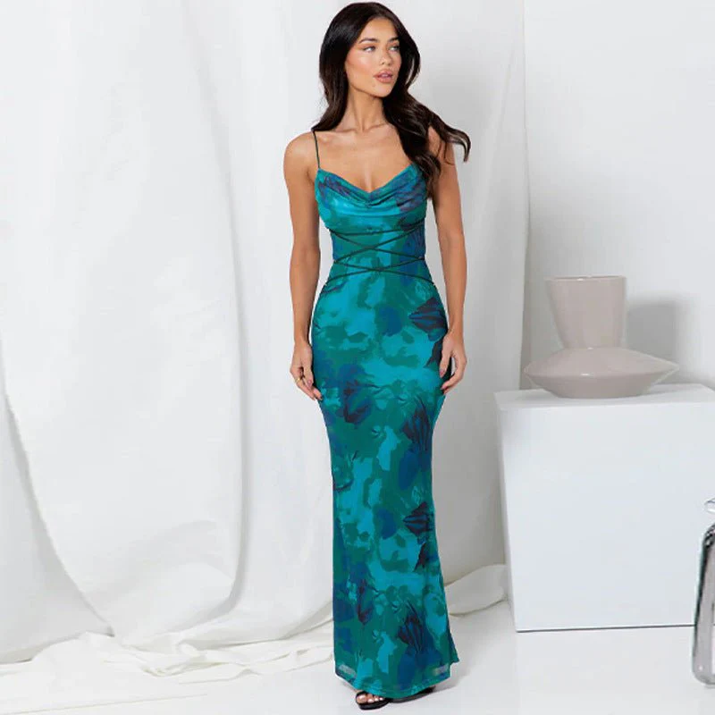 The Swing Seduction | Women's Printed Backless Suspender Maxi Dress - Image 10