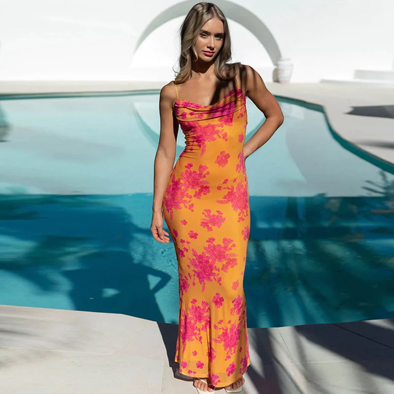 The Swing Seduction | Women's Printed Backless Suspender Maxi Dress - Image 13