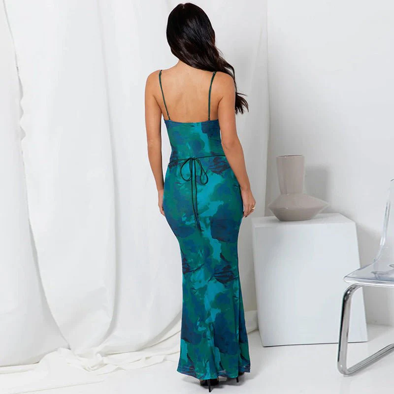 The Swing Seduction | Women's Printed Backless Suspender Maxi Dress - Image 6