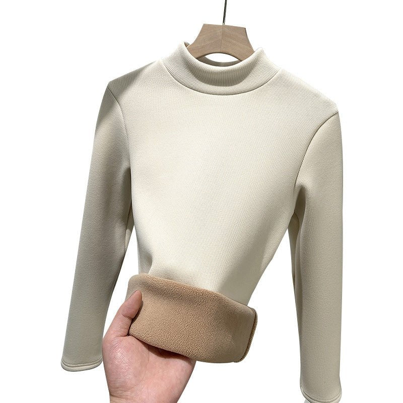 The Thermal Elegance | Solid Color Semi-Turtleneck Fleece-Lined Knit Top - Image 3