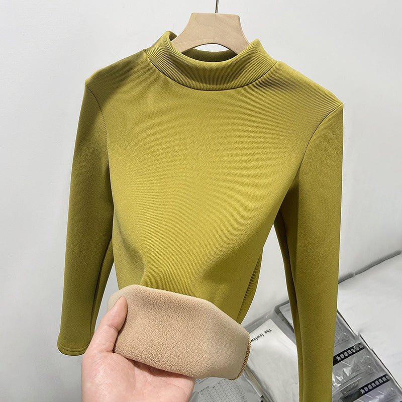 The Thermal Elegance | Solid Color Semi-Turtleneck Fleece-Lined Knit Top - Image 9