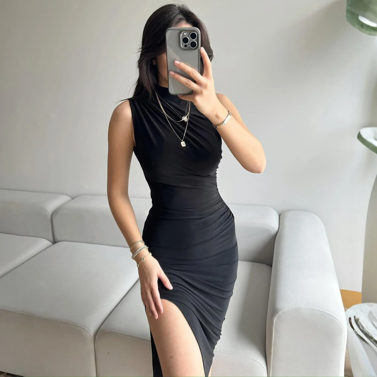 The Timeless Allure | Solid Color Sleeveless High Waist Slit Maxi Dres - Image 10
