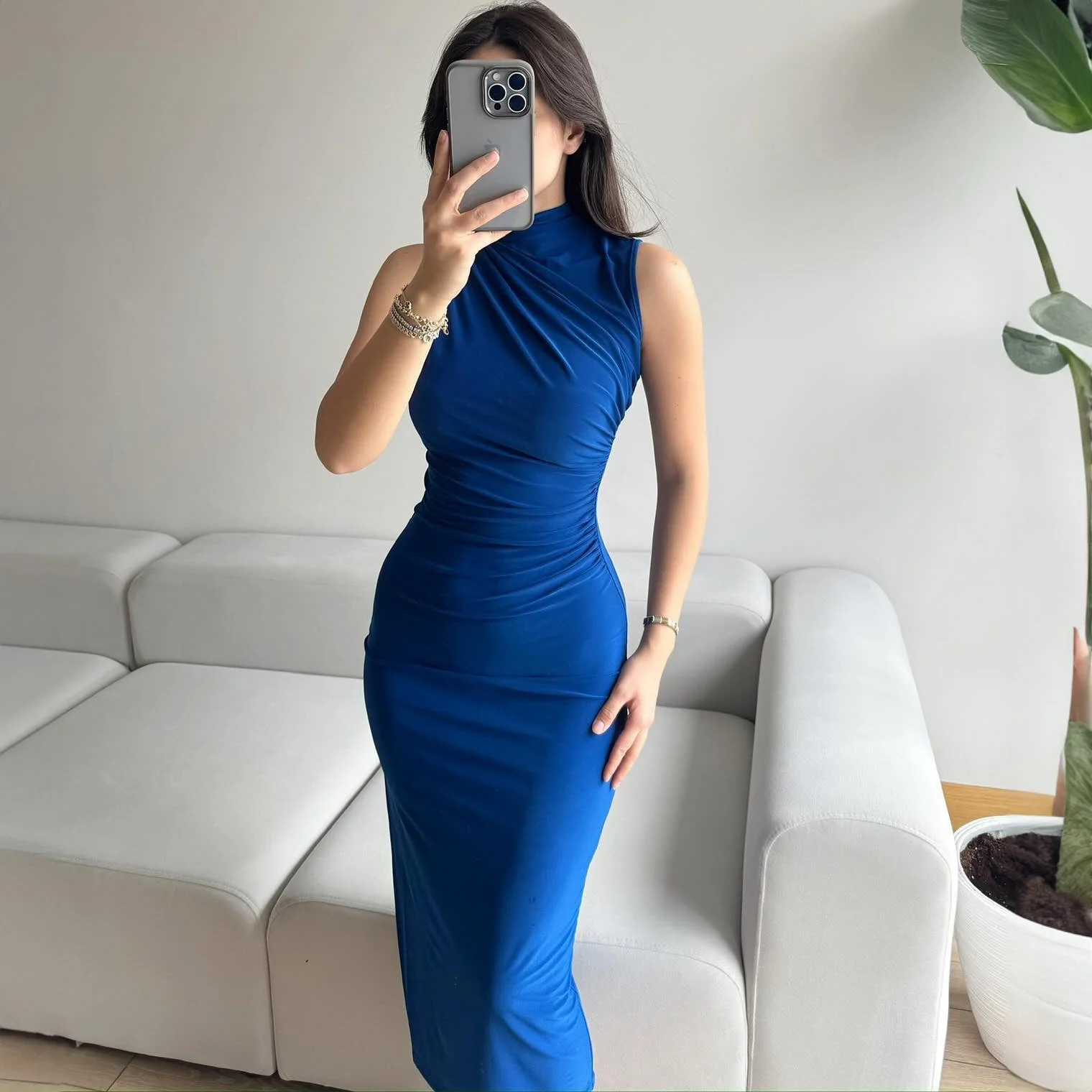 The Timeless Allure | Solid Color Sleeveless High Waist Slit Maxi Dres - Image 14