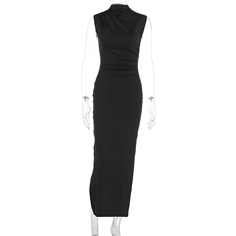 The Timeless Allure | Solid Color Sleeveless High Waist Slit Maxi Dres - Image 18