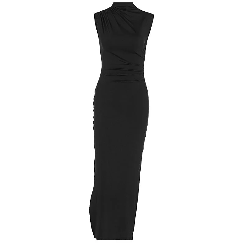 The Timeless Allure | Solid Color Sleeveless High Waist Slit Maxi Dres - Image 8