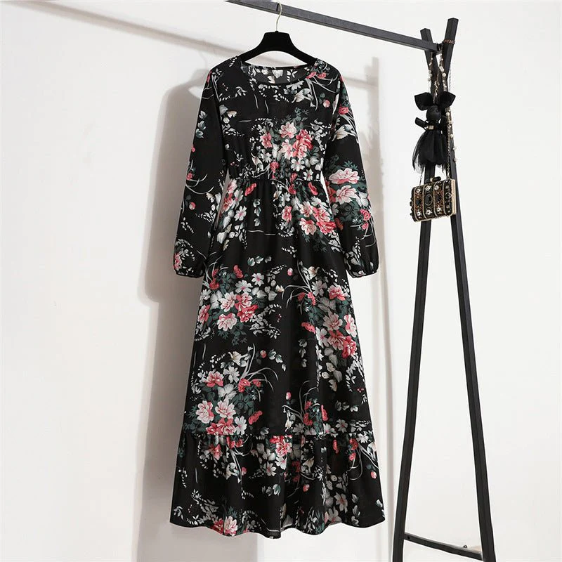 The Timeless Bloom | Geometric Floral High-Waist A-Line Long Dress - Image 15