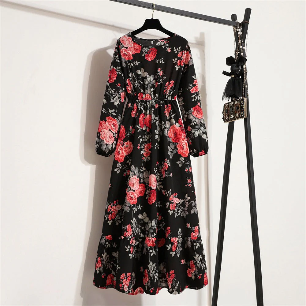 The Timeless Bloom | Geometric Floral High-Waist A-Line Long Dress - Image 23
