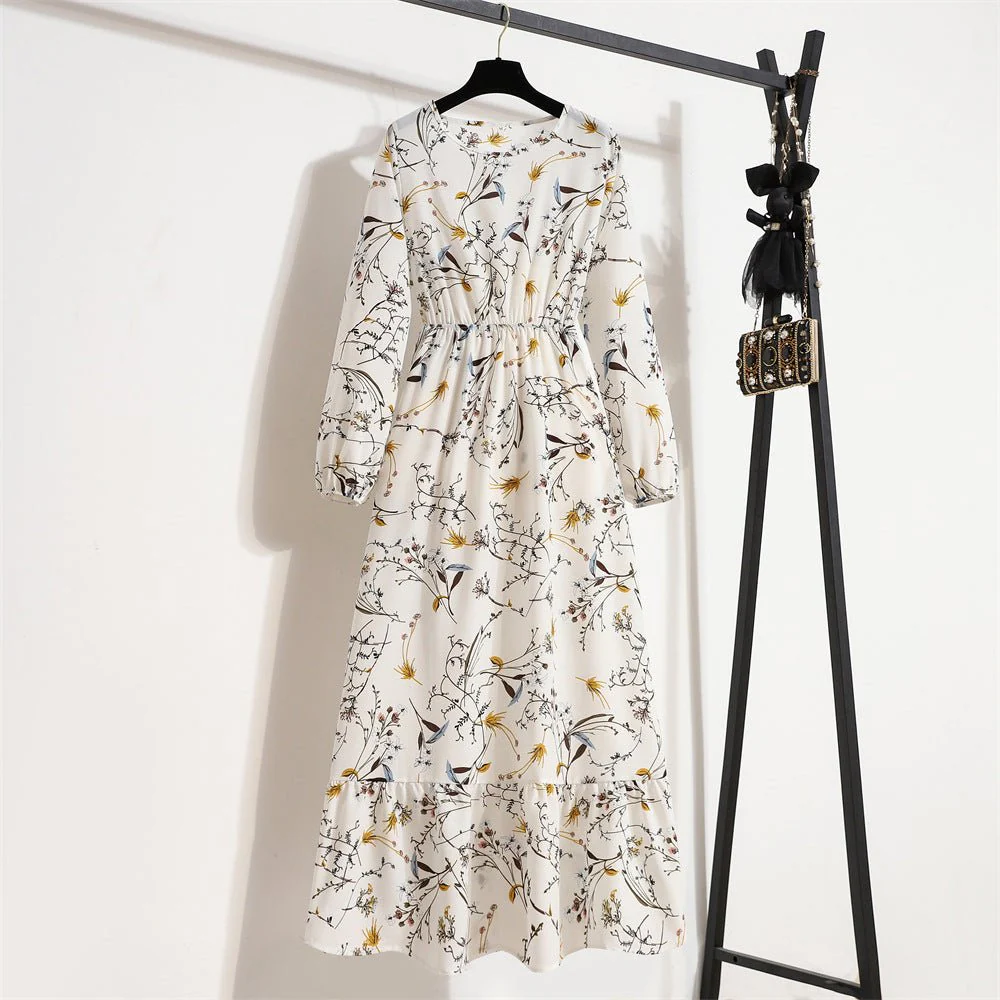 The Timeless Bloom | Geometric Floral High-Waist A-Line Long Dress - Image 3