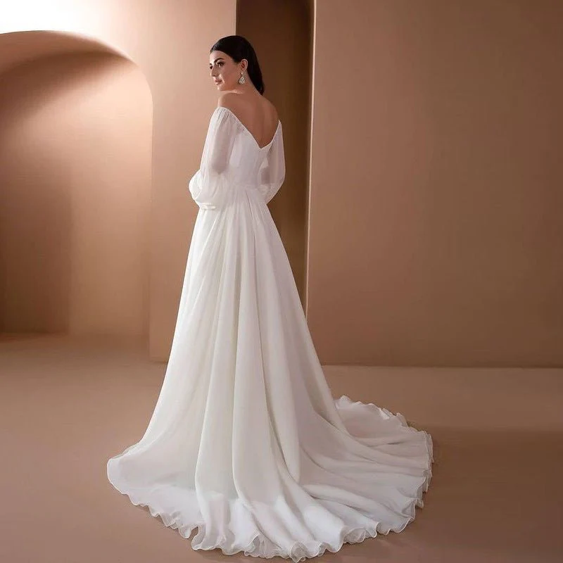 The Timeless Bride | Solid White Off-Shoulder Long-Sleeve Maxi Wedding Dress - Image 3