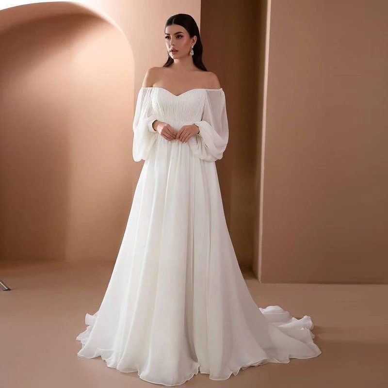 The Timeless Bride | Solid White Off-Shoulder Long-Sleeve Maxi Wedding Dress - Image 7