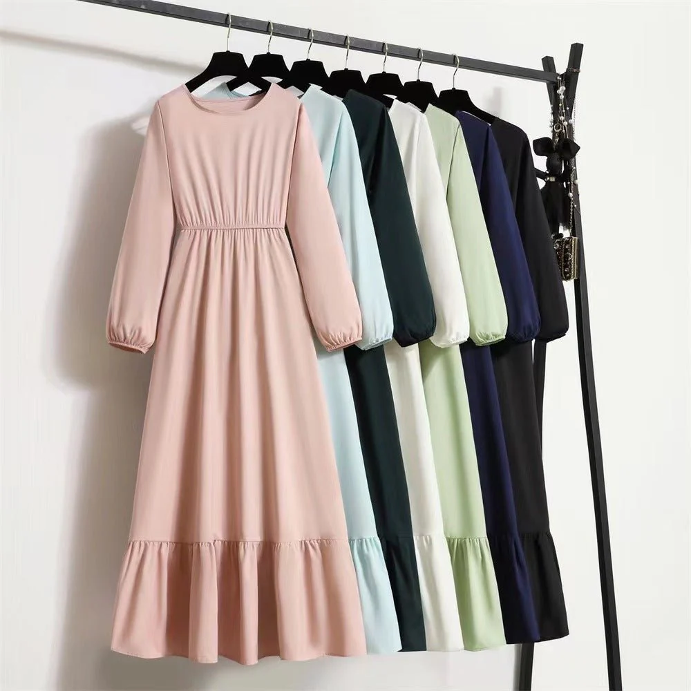 The Timeless Flow | Solid Color High-Waist A-Line Long Dress