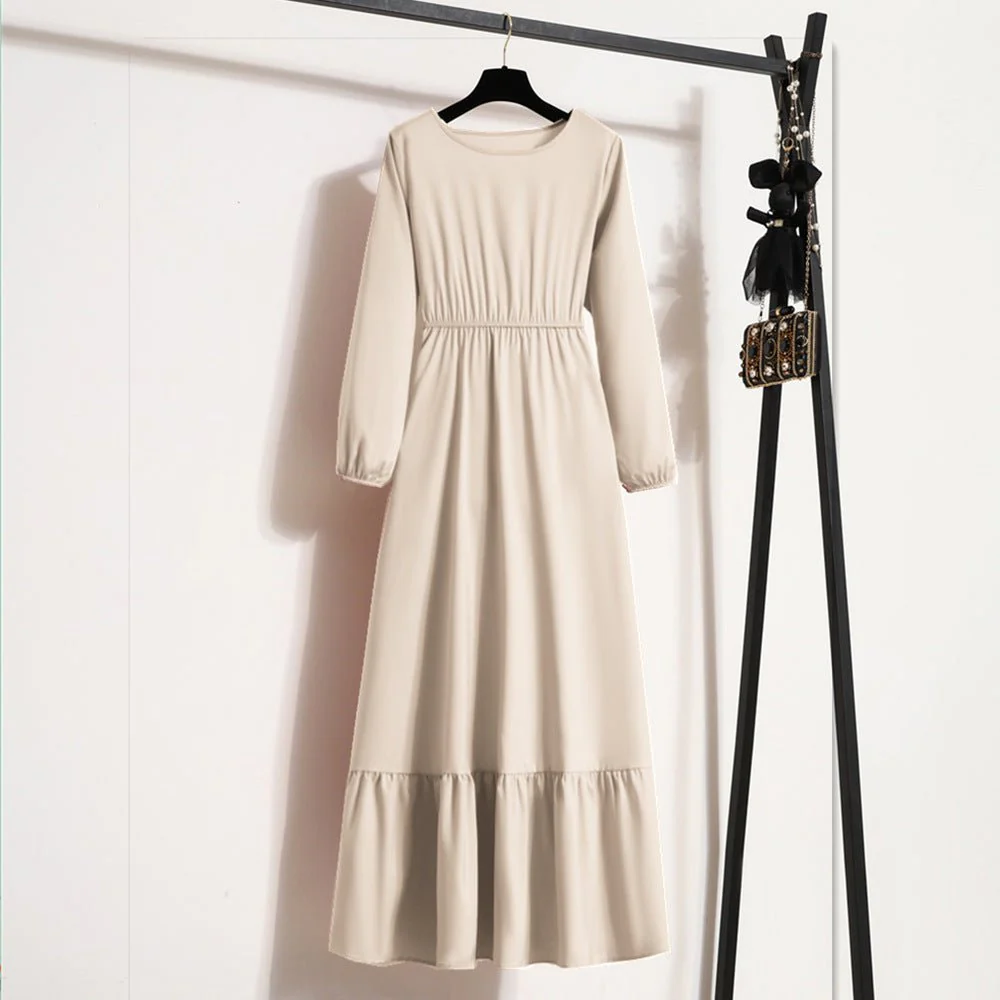 The Timeless Flow | Solid Color High-Waist A-Line Long Dress - Image 11