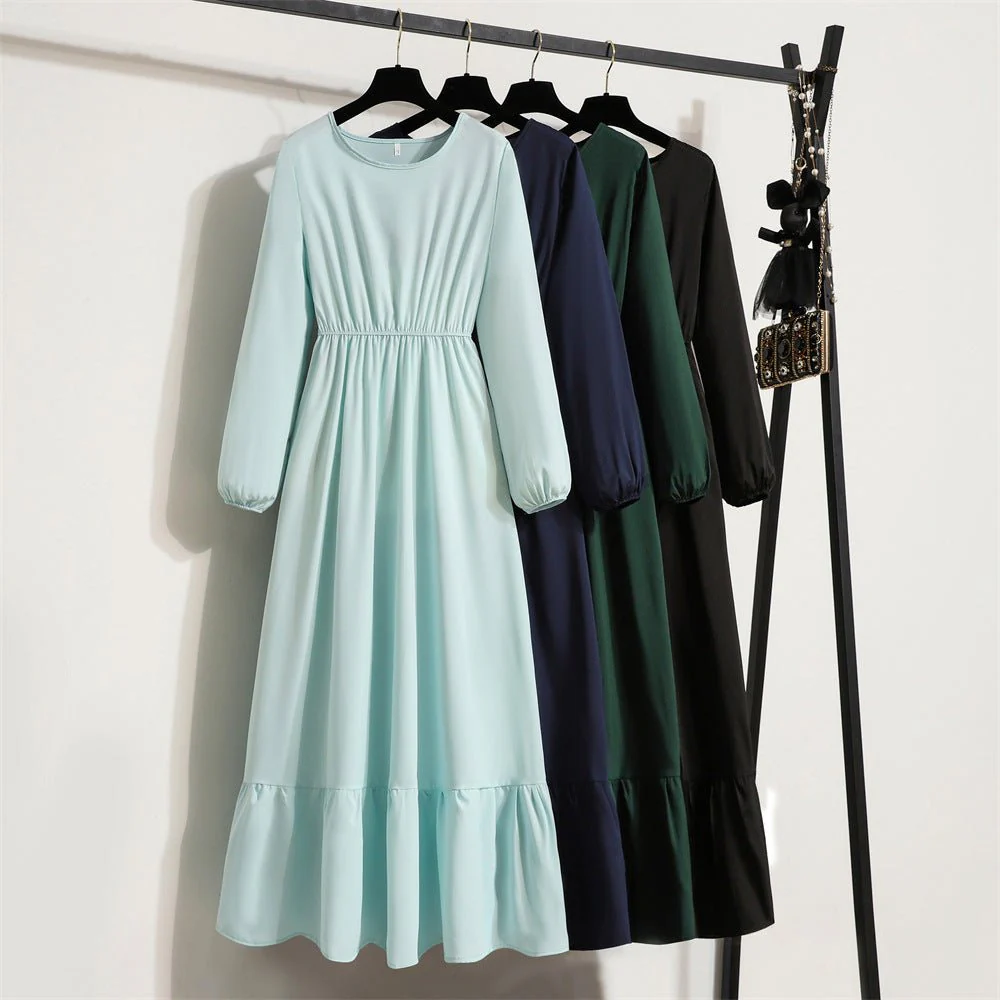 The Timeless Flow | Solid Color High-Waist A-Line Long Dress - Image 2