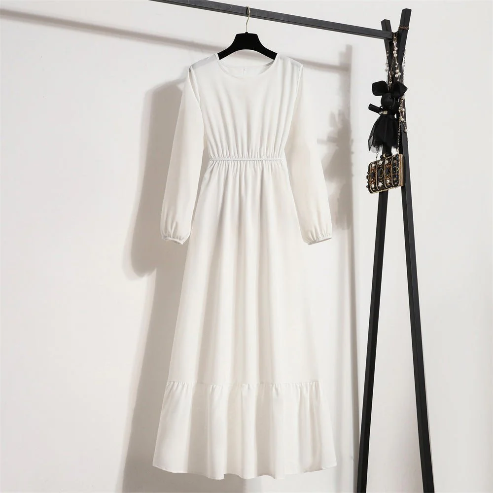 The Timeless Flow | Solid Color High-Waist A-Line Long Dress - Image 8