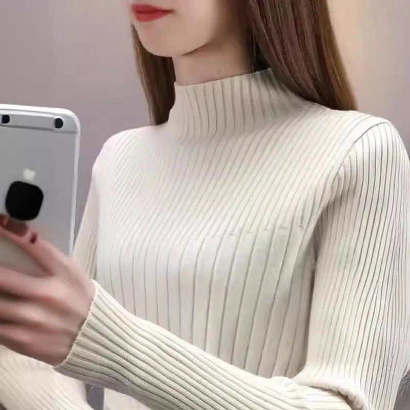 The Timeless Grace | Women's Slim-Fit Semi-Turtleneck Pullover Sweater