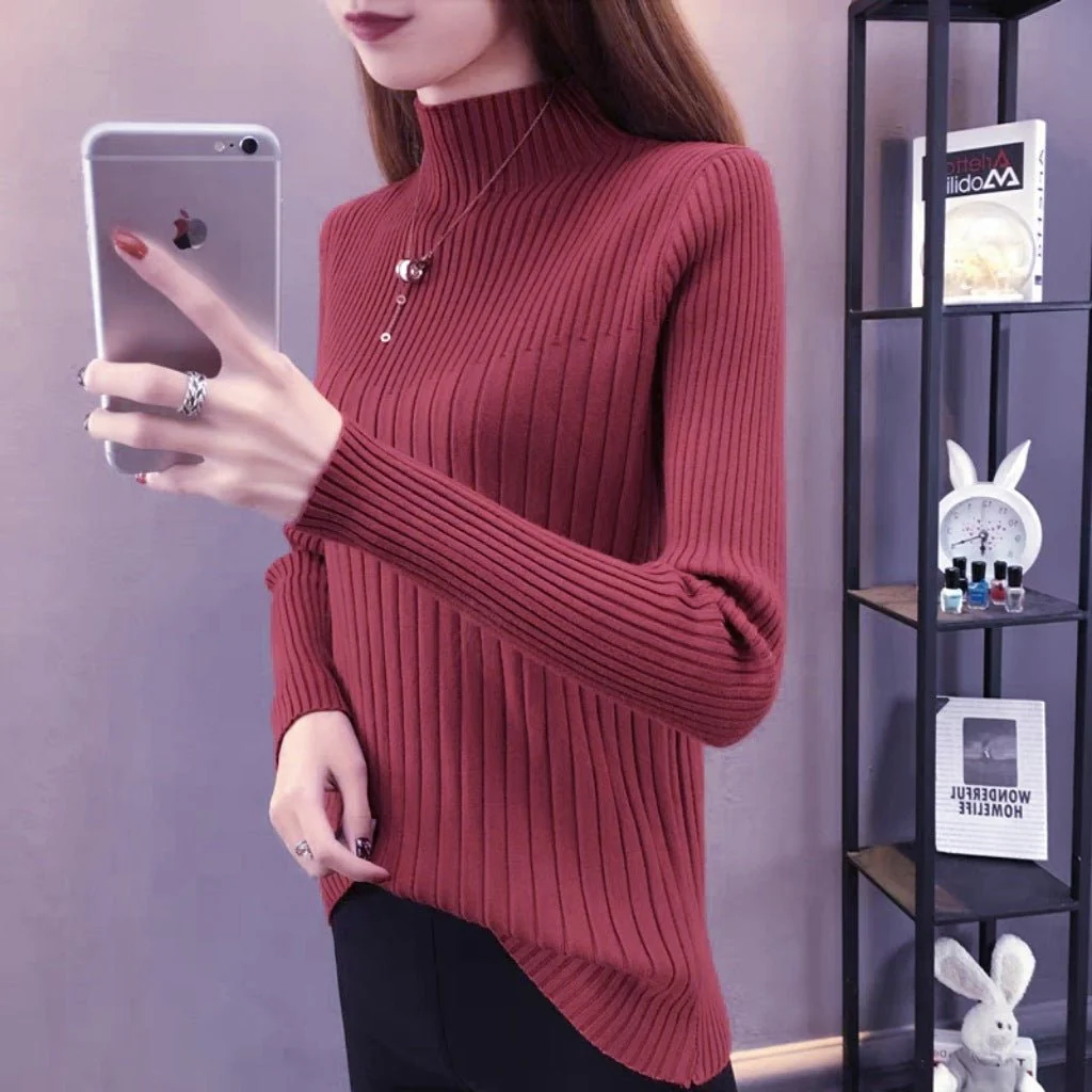 The Timeless Grace | Women's Slim-Fit Semi-Turtleneck Pullover Sweater - Image 14