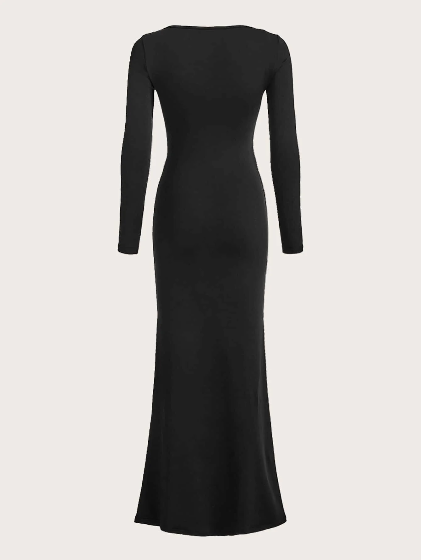 The Timeless Mermaid | Solid Black Turtleneck Long-Sleeve Bodycon Maxi Dress - Image 8