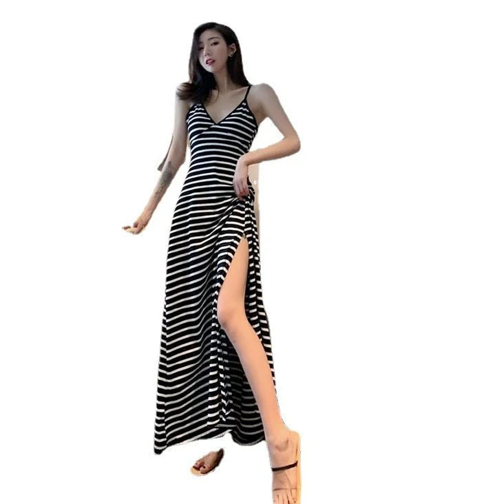 The Timeless Temptation | Solid Color V-Neck Suspender Midi Dress - Image 5