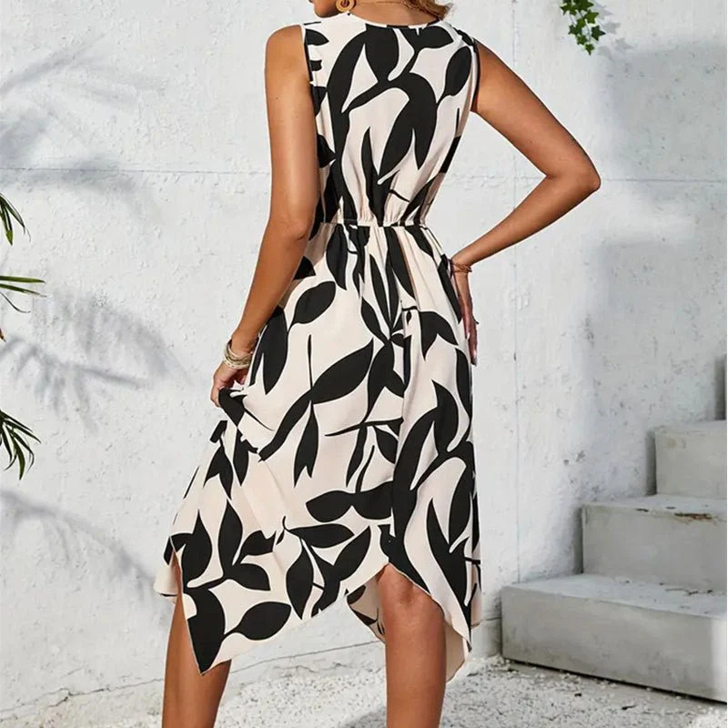 The Twisted Bloom | Floral Leaf Print Twist Irregular Midi Dress - Image 18