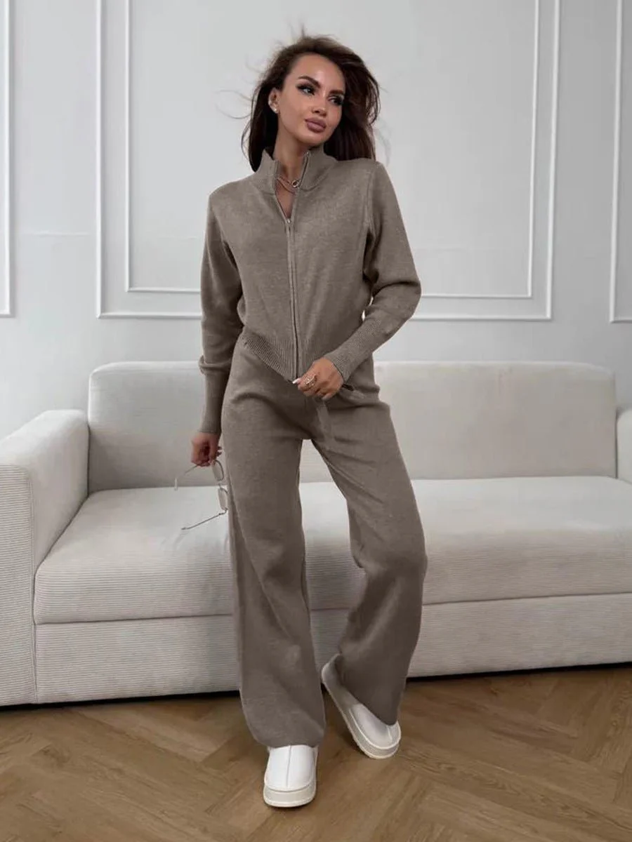The Urban Cozy | Solid Color Knit Zipper Two-Piece Set - Image 11